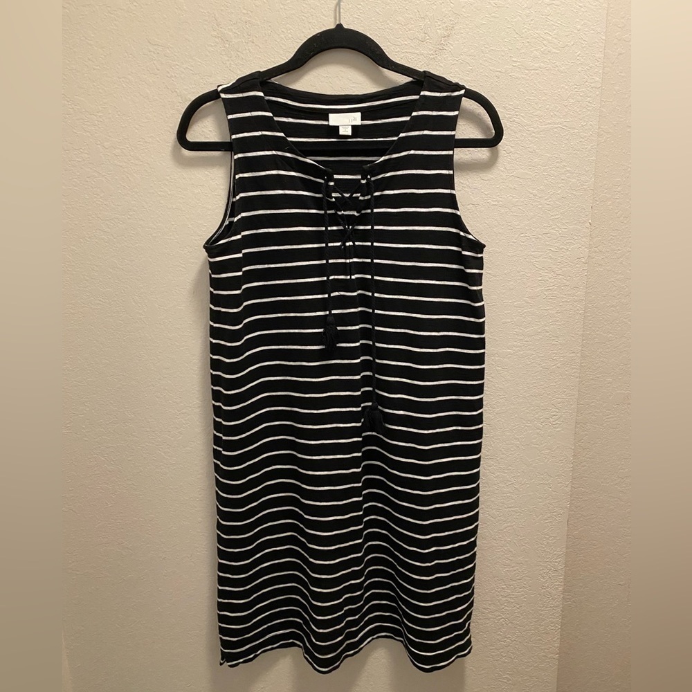 J. Jill Black And White Striped Midi Dress Size Small Petite